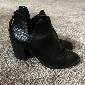 Black snakeskin booties